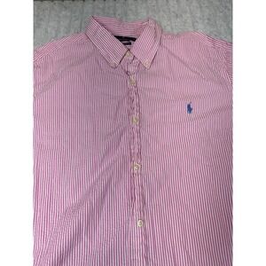 Ralph Lauren Mens XXL Pink White Striped Seersucker Untucked Fit Shirt Short Slv